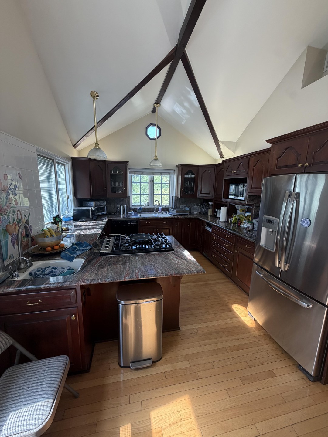 Original kitchen with brown cabinets