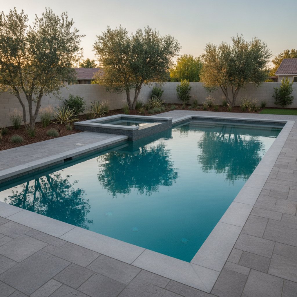 A new backyard pool and spa with paver decking
