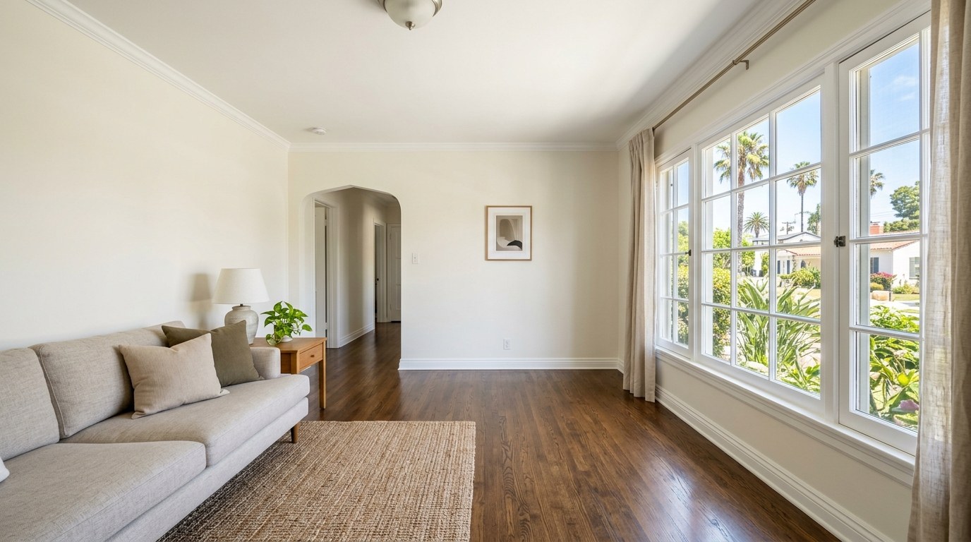 Freshly painted interior walls and refinished cabinetry