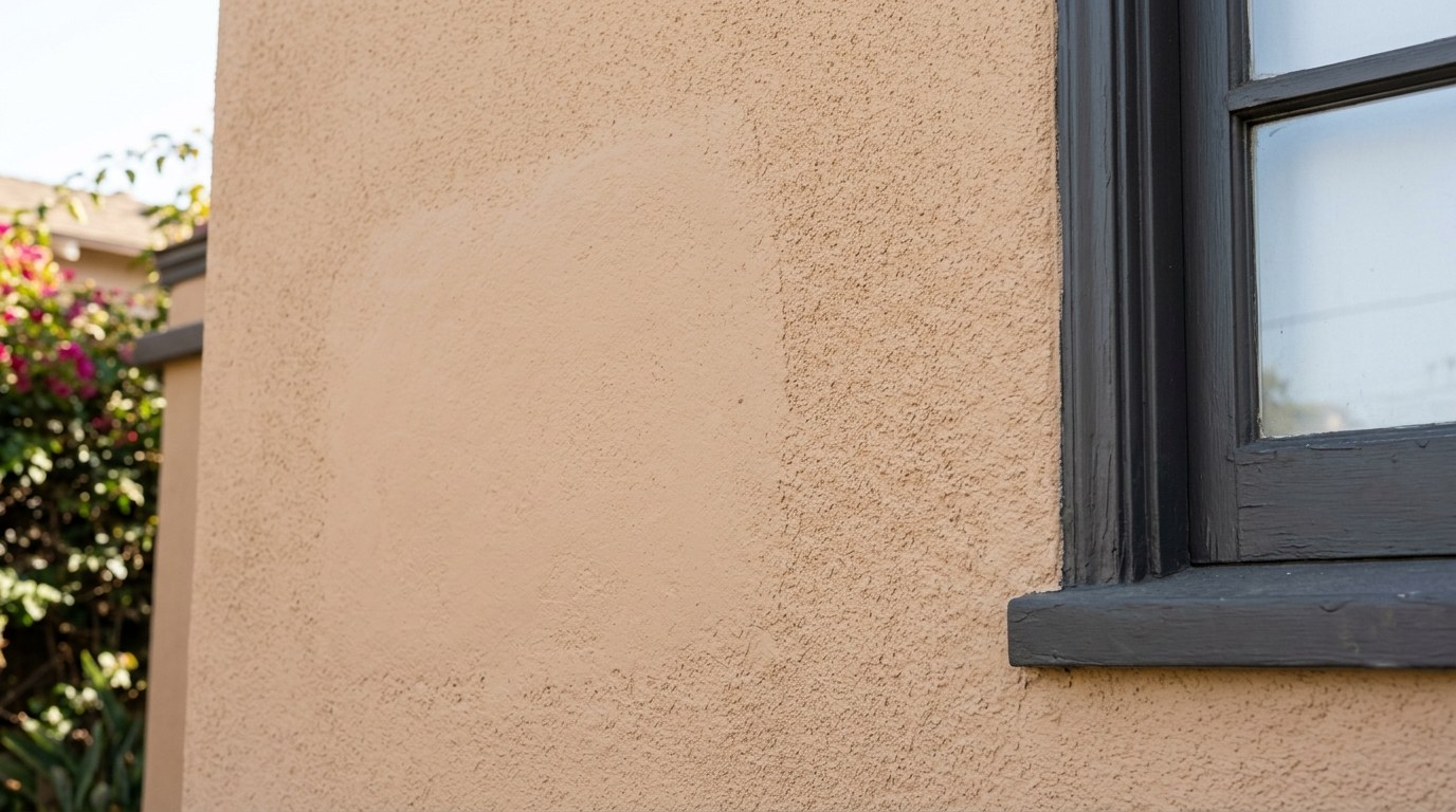 Repaired stucco and trim prepped for paint