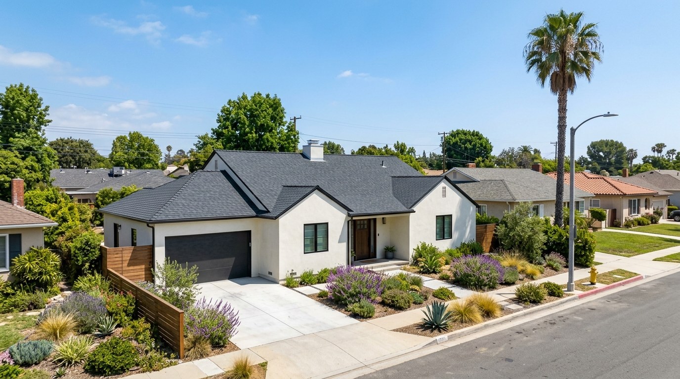 A completed roof replacement on a Los Angeles home built by First Look Builders