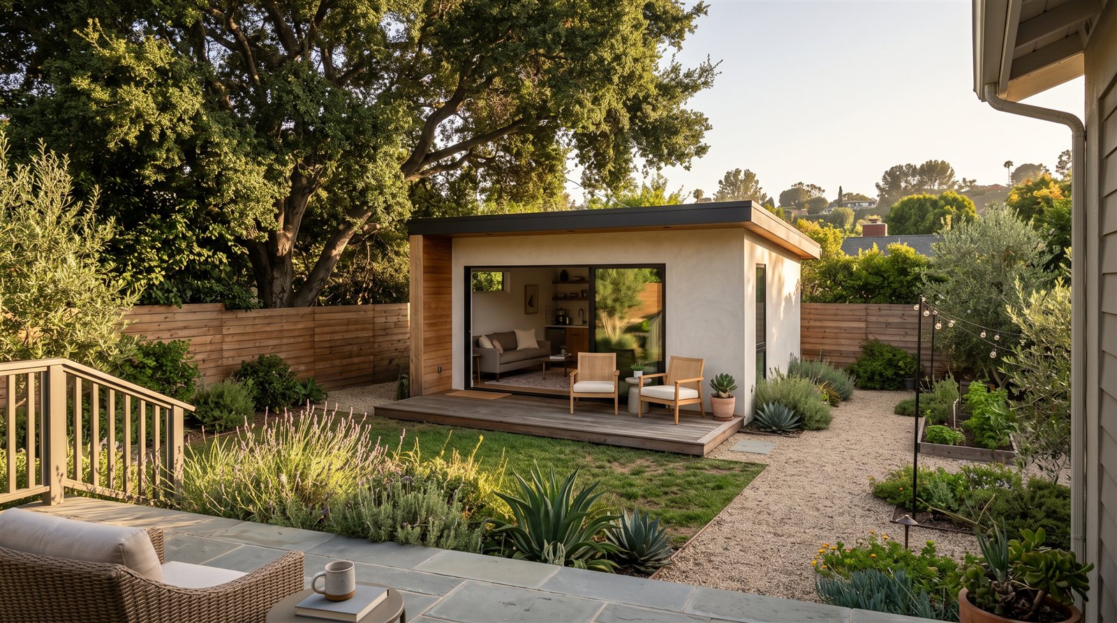 A finished ADU in a Los Angeles backyard